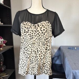 Topshop Women’s Size 6 Sheer Top Cheetah Print Tee